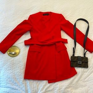 Zara Mini Long Sleeve Red Blazer Dress. Size XS. Perfect Condition Belt Included